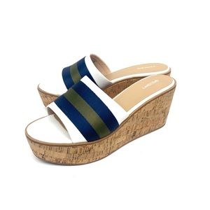 Lands End slip on wedge sandals Size 8 white blue green